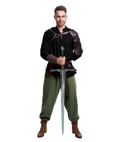 Image of 8 Pcs Men's Renaissance Costume Halloween Medieval Pirate Shirt Pant Viking Costume Accessories Set