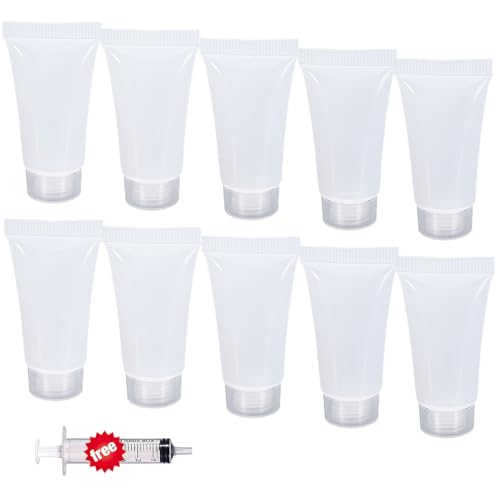 HANSPORTA Refillable Travel Tubes 10PCS 10ml Empty Tubes for Facial Cleanser Hand Cream Lotion Clear Plastic Squeeze Sample Bottles for DIY Projects Soft Mini Toothpaste Travel Tubes (10ML)