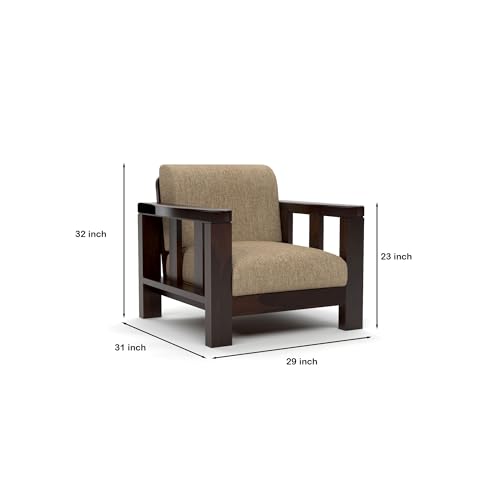 Image of Sheesham Wood Single Sofa Chair | Premium Single Seater Sofa for Living Room, Bedroom & Office | Elegant Home Furniture Single Person Wooden Sofa (Evans Walnut, 1 Seater)