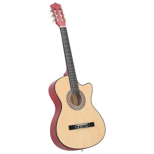 Guitarra acústica Western de 38 pulgadas con corte de 6 cuerdas, madera de tilo para principiantes y niños, color marrón claro