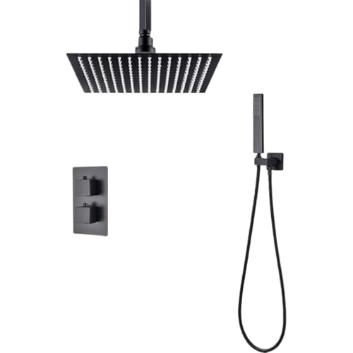 Colonne de douche thermostatique noire avec robinet de salle de bain contemporaine