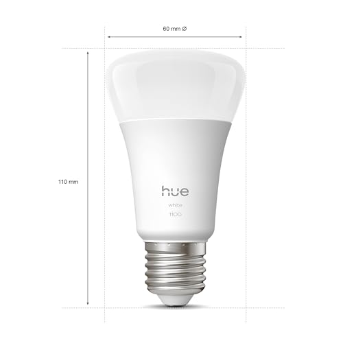 Philips Hue Ampoule LED connectée A60, Lumière blanche chaude 2700 K, Culot E27, 9,5 W, 1100 lumens, Intensité variable, Compatible avec Alexa, Google Assistant et Apple Home, pack de 1