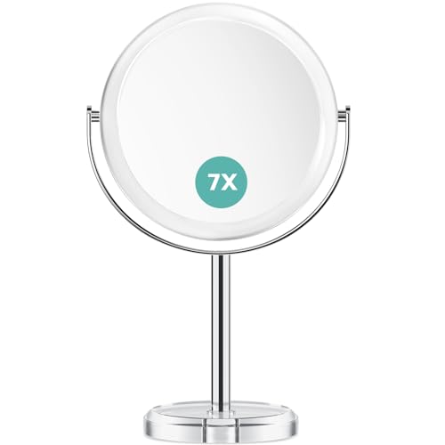 Auxmir 7X Magnifying Vanity Mirror, 6.8'' Double Sided 7X/1X Magnifying Makeup Mirror with Stand, 360° Rotation Bathroom Vanity Mirror for Shaving, Dressing Table, Desktop, Bedroom