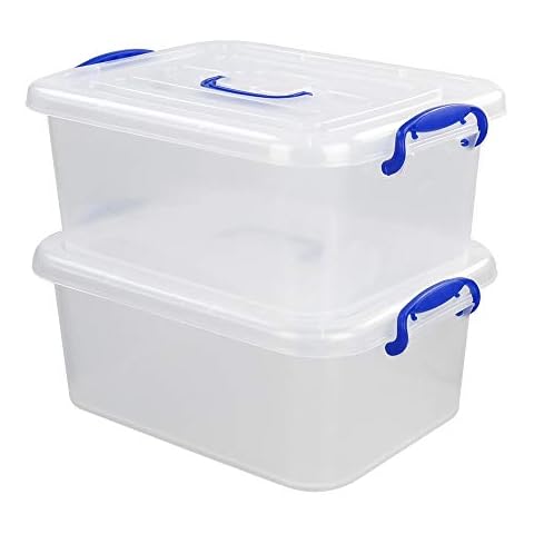 Leendines 8 Liter Clear Plastic Storage Bins, 2 Packs Storage Boxes with Lids Cover