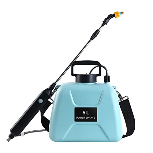 Batteridriven tryckspruta 5 l, CEIEVER trädgårdsspruta med lans och 2 justerbara spraymunstycken, ryggspruta med 2 400 mAh litiumjonbatteri, ogrässpruta för trädgård/vingår/gräsmatta (blå)