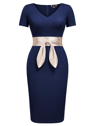 Miusol Women's Deep V Neck Wedding Guest Bodycon Elegant Bow Cocktail Party Mini Dress3