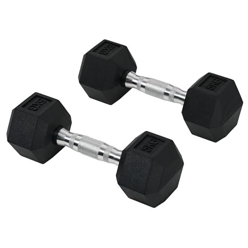 HOMCOM 2x5kg Rubber Hex Dumbbell Set Anti-Rolling Free Weights Dumbbells