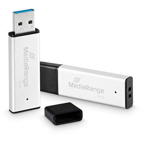 MediaRange Memoria USB 3.0 de Alto Rendimiento de 16 GB - Mini USB Flash Drive con Carcasa de Aluminio, extensión de Memoria Externa con Velocidad de Lectura de hasta 130 MB/s, Color Plateado