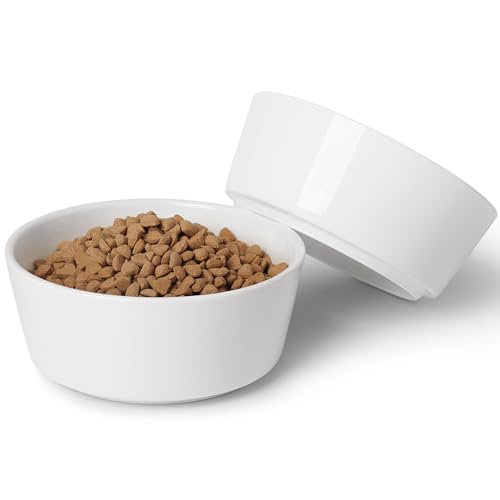 Kitwinney Ciotole per cani, in ceramica antiscivolo, con base in silicone, ciotola per cibo e acqua per cani pesanti, doppia ciotola per cani di piccola e media taglia (bianco, confezione da 2, 15,2