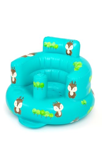 Image of SplashEZ Inflatable Baby Seat - Sit-Up Chair for Kids 3 Months to 3 Years, Blow-Up Baby Seat with Air Pump for Home, Inflatable Sit Me Up Chair for Infant Back Support, Floor & Travel, Deers Trees