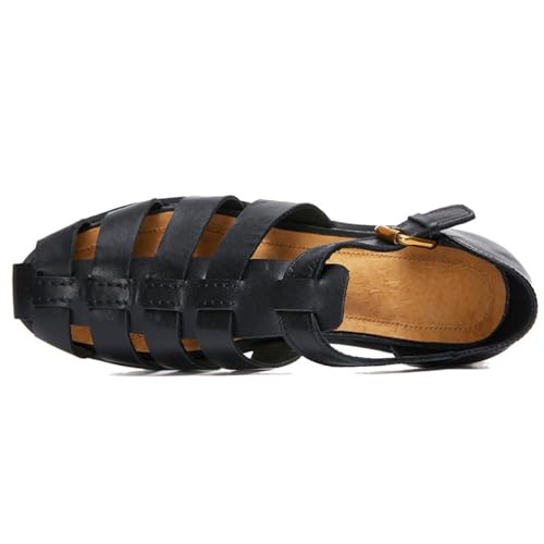 MILDSEVEN Men's Retro Fashion Roman Sandals, Closed Toe Handmade Business Beach Shoes, Weave Casual Soft Fisherman Shoes with Buckles4