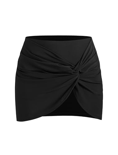ZAFUL Womens Swim Skirt Twist Bathing Suit Skirt with Build-in Brief Mid Rise Swimsuit Bottom Skort