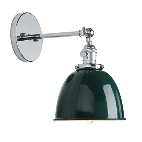 Permo Polished Chrome 6.3-Inch Metal Dome Shade Vintage Industrial Wall Sconce Lighting Fixture (Green) #TOP22
