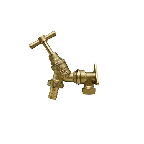 PlumbEZ Outside Tap Kit with Wall Plate Elbow WRAS Approved 1/2 Brass Garden Bib Tap & 15mm Compression Wallplate Outdoor Water Tap for Garden Hose Car Washing & Irrigation BS6282 Compliant