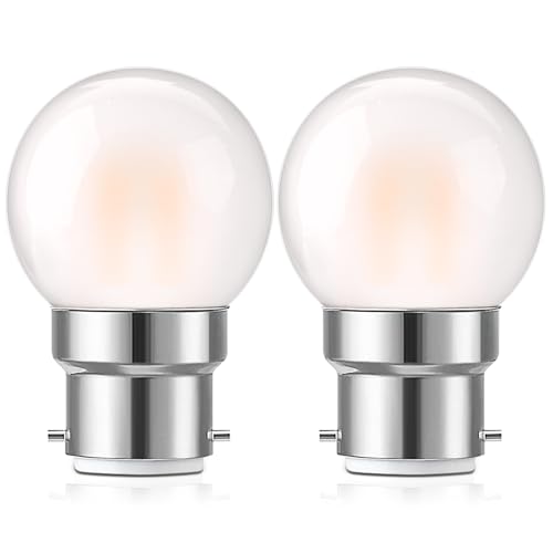Century Light 1.5W Small B22 Bayonet Cap Low Wattage Led Bulb Equivalent 15 Watt, B22 G40 Low Power BC Golf Light Bulb, G40 Frosted, Warm White 2700K, CRI 90+, 150lm, Pack of 2