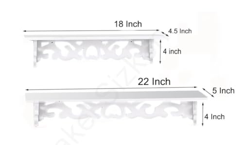 Image of Beautiful Wooden Shabby Chic Style Floating Wall Shelves | Bookshelf | Wall Mounted Decorative Display Shelf |Wall Brackets for Living Room (Set of 2 (White))