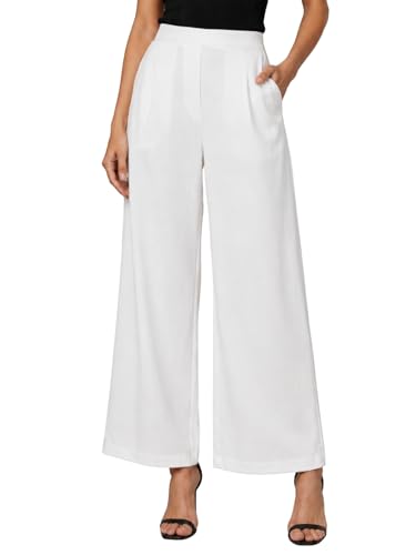 Image of GRECIILOOKS Linen Ankle Length Casual Trousers for Women | Regular Fit Linen Pants with Elastic Closure | Summer Loose Fit Daily Outfit Pants for Women