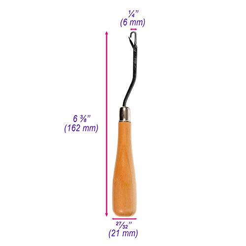 Image of Craft County Bent Latch Hook Tool - Latched Rugs and Gridded Projects - Comfortable Grip - Natural Wood Handle