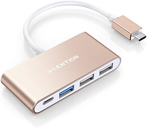 LENTION 4-in-1 USB-C Hub with Type C, USB 3.0, USB 2.0 Compatible 2023-2016 MacBook Pro 13/14/15/16, New Mac Air/Surface, ChromeBook, More, Multiport Charging & Connecting Adapter (CB-C13, Gold)