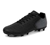 FEETHING Women Soccer Cleats Firm Ground Lace-Up Youth Soccer Shoes Light-Weight Outdoor Training Football Sneakers Big Kid,BlackGrey,8