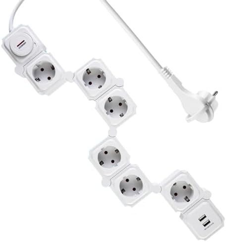 6-Fach Flachstecker Mehrfachsteckdose mit USB, TÜV GS Zertifiziert | Flexibel Überspannungsschutz Steckdosenleiste, Steckdose mit Schalter 3680W, Büro Zubehör, 1.5m Verlängerungska