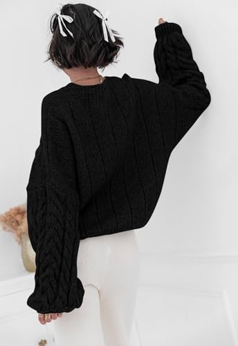 Image of PRETTYGARDEN Womens Sweaters Spring 2026 Cable Knit Long Sleeve Crewneck Oversized Sweater Chunky Pullover Loose Outfits