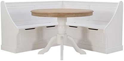 Linon Harris White Corner Breakfast Nook with Natural and White Two Tone Pedestal Table