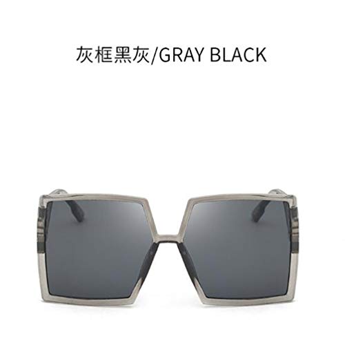 Hollow Out Letters Temple Sunglasses Female Large Frame Flat Sunglasses Men's Retro Trend Square Glasses (Gray Frame Black Gray)3
