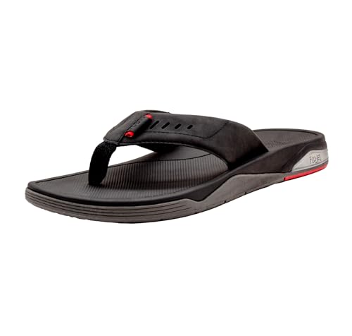 Flojos Men's ZAMBA Flat Sandal, Black/Gray, 10