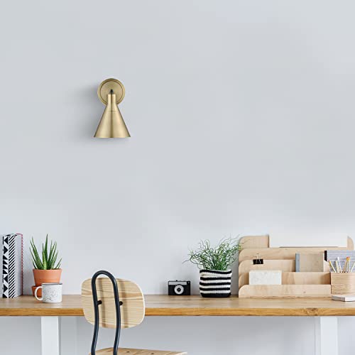 Image of GLOBE Electric 65544 1-Light Dimmable Plug-in or Hardwire Wall Sconce, Matte Brass, Matte Black Accent, Stepless Dimming Rotary Switch on Canopy, Black Fabric Cord, Wall Lamp Dimmable