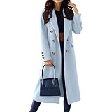 Features: Classic lapel double breasted long slim fitted coat jacket. Mid-Length wool blend solid color pea coat outwear. Front button up closure, with pockets at waist side that you can use to store your essentials. Material: Blended fabric performs...