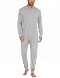 Ekouaer Men's One Piece Pajama Thermal Full Button Union Suit Long Sleeve Onesie with Button Flap Light Heather XXL