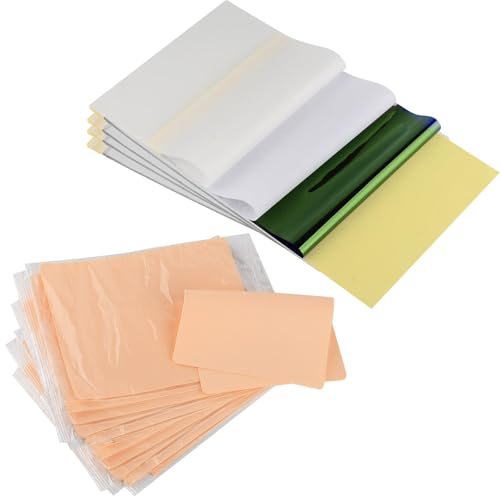 32 Stück Tattoo Übungshaut und Tattoo Transferpapier Set, 20 Blatt Tattoo Stencil Papier 12 Stück Kunsthaut Tattoo für Temporäre Tattoo Schablonen ohne Motiv Für Anfänger Und Erfahrene Tätowierer