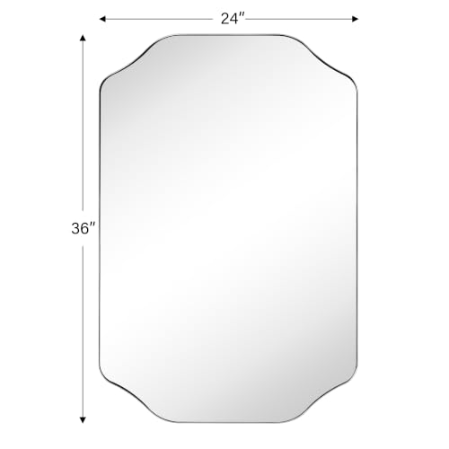 Image of TEHOME Brushed Nickel Scalloped Bathroom Vanity Mirror 24x36'' Decorative Silver Metal Framed Asymmetrical Bathroom Mirror