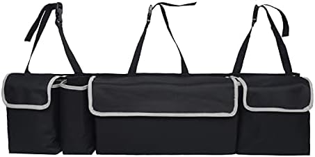 UYYECar Trunk Hanging Organizer Bag，Thick Backseat Trunk Storage Bag with 4 Pockets and 3 Adjustable Strap，Foldable Car Cargo Organizer Frees up Your Trunk Floor，Essantial Storage Organizer for Auto