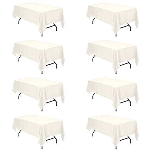 Image of BRILLMAX 8 Pack Ivory Tablecloths 60x102 Inch for 6ft Rectangle Tables | 150 GSM Polyester Fabric, 15 inch Standard Drop, Water, Stain & Wrinkle Resistant Cloth Cover for Wedding Reception Banquet Party