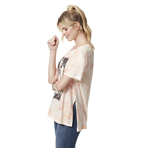 Jessica Simpson Womens Chelsea Side Slit Graphic Tee T Shirt, Up In The Trees - Sunrise Tie Dye, X-Large Us #TOP1