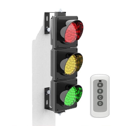 Feu de Signalisation avec Télécommande, Feu de Feu Tricolore Industriel à LED, Boîtier PC, Feux Stop et Marche, Extérieur Étanche IP65, Plug & Play(Remote control...