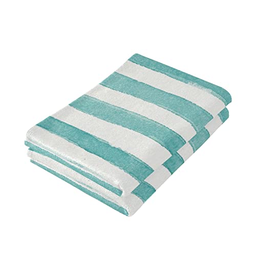 Shustary 2 Pack Teal And White Stripe Hand Towels For Bathroom,Soft Absorbent Quick-Dry Aqua Blue Striped Kitchen Dish Towels Decorative Bathroom Hand Towel For Bath,Shower,Face,Gym,Spa 14"X28" #TOP2