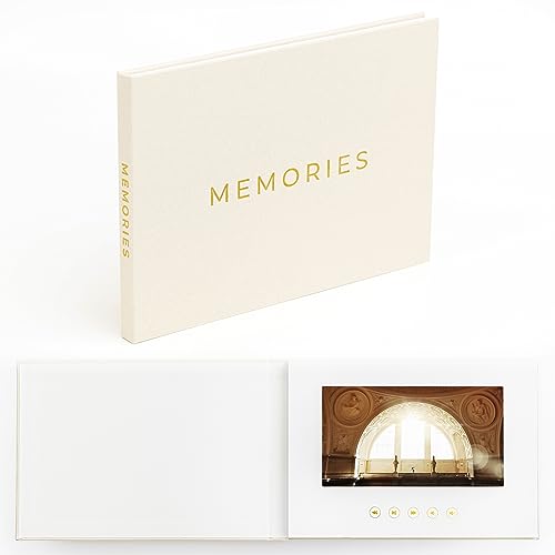 The Motion Books (MEMORIES) | Luxury Linen Bound Video Book | Gold Foil Stamping | Up to 3 hours of video 7 IPS Display 4GB of memory & Rechargeable Battery
