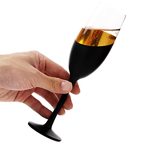 Mygift KIT1834BLK-X4 Modern Stemmed Champagne Flute Glass Set Of 4 With Black And Gold Plated Design, Bachelorette Toasting Glasses Party And Wedding Wine Glass thumb #4
