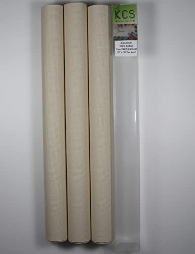 Image of KCS 3 pc of 15 inch x 18 inch Counted Cross Stitch Cotton Aida Cloth Needlework Rolled Fabric Box,18CT,Oatmeal