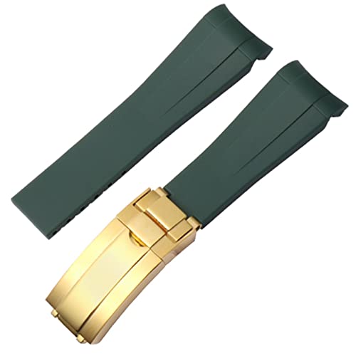 Bracelet caoutchouc Rolex haut de gamme 21mm vert-or style Submariner Diver