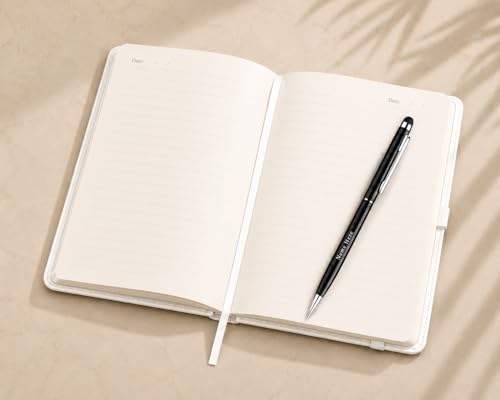 Image of Personalized A5 Leather Diary with Premium Pen | Custom Name Engraved Notebook Gift Set | 180 Pages Journal for Office, Students & Gifting | Elegant Business & Corporate Gift (White)