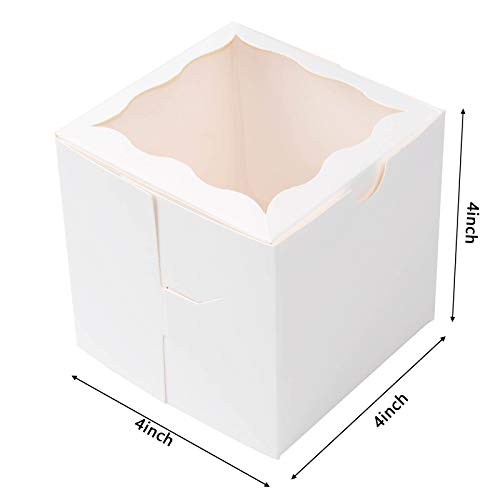 50 PCS Bakery Boxes with Window Cookie Boxes for Gift Giving 4x4x4 inches(White) - Thumbnail 2