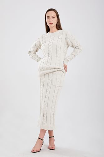 Image of utcoco Womens Sweater Sets Winter Chunky Cable Knit 2 Piece Outfits Sweater Skirt Set