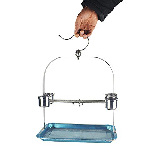 Bird Tabletop Perch Stand Stainless Steel Play Gym Playstand with Cups and Tray for Budgie Parakeet Cockatiel Conure (Design A)