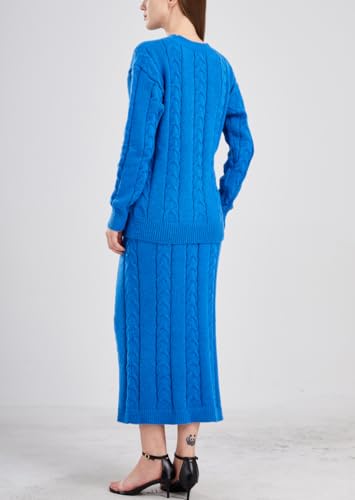 Image of chouyatou Women Winter Casual Chunky Cable Knit Long Pencil Skirt 2 Piece Outfit Oversized Pullover Sweater Sets