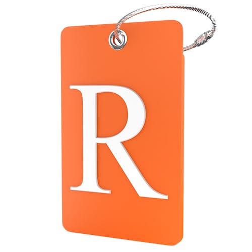 Shacke Luggage Tag Initial – Fully Bendable Tag w/Stainless Steel Loop - Orange (Letter R)