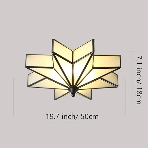 Image of LIGHTLAND 19.7 Inch Flush Mount Star Ceiling Light, 4 Lights Brass Ceiling Lamp with Glass Lampshade, Art Deco Close to Ceiling Light Fixtures for Bedroom Living Room Entryway Hallway, Black